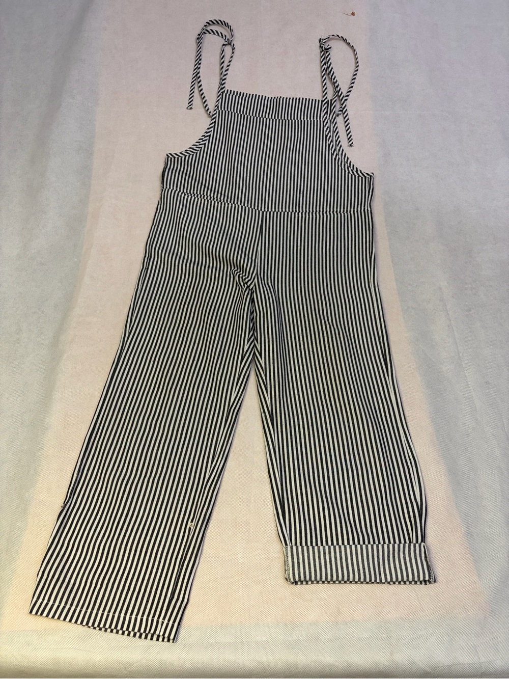 Striped Black & White Wide-Leg Tie-Strap Jumpsuit